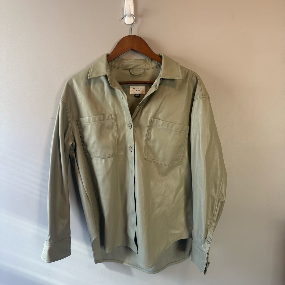American Eagle Outfitters Light Green faux leather jacket.